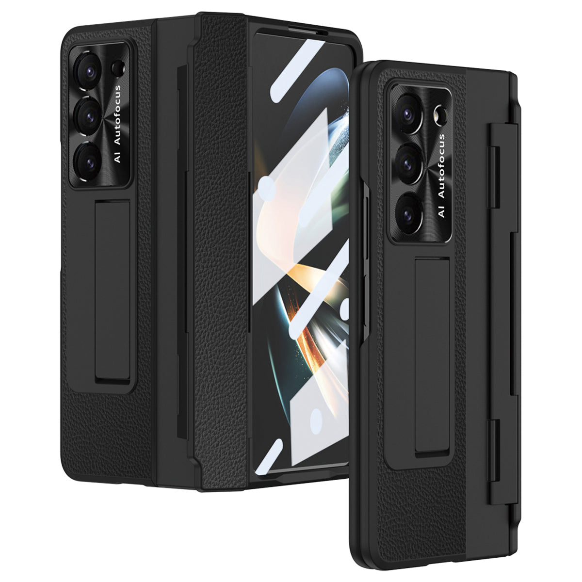 For Samsung Galaxy Z Fold6 5G Case Leather+PC Kickstand Phone Cover with Tempered Glass Film - Black For Samsung Galaxy Z Fold6 5G Case Leather+PC Kickstand Phone Cover with Tempered Glass Film - Black